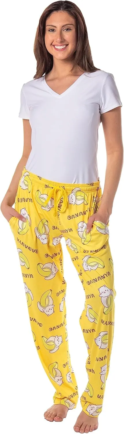 Bananya Women's Bananya Cat and Title All Over Print Lounge Pajama Pants Adult Sleep Bottoms
