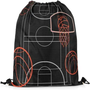 Basketball Court Drawstring Backpack Simple Geometric Gray Orange Lines Circles Water Resistant Gym Sack for Men Women Modern Sports Style Sports Sackpack for Trip Travel 13"x16"