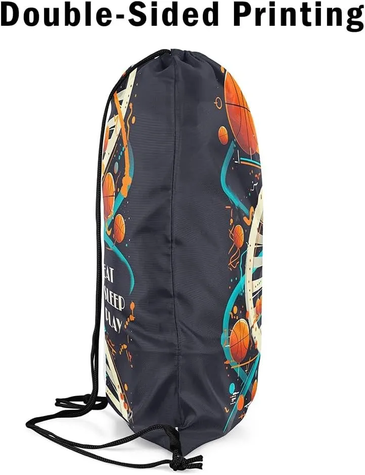 Basketball Drawstring Backpack Watercolor Geometric Spiral Swirls String Bag Sports Sackpack Modern Sports Blue Beige Stripes Drawstring Bag for Adults Men Women 13"x16"