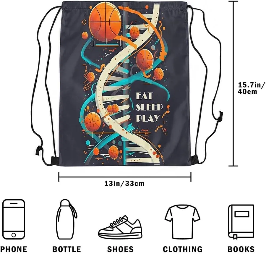 Basketball Drawstring Backpack Watercolor Geometric Spiral Swirls String Bag Sports Sackpack Modern Sports Blue Beige Stripes Drawstring Bag for Adults Men Women 13"x16"
