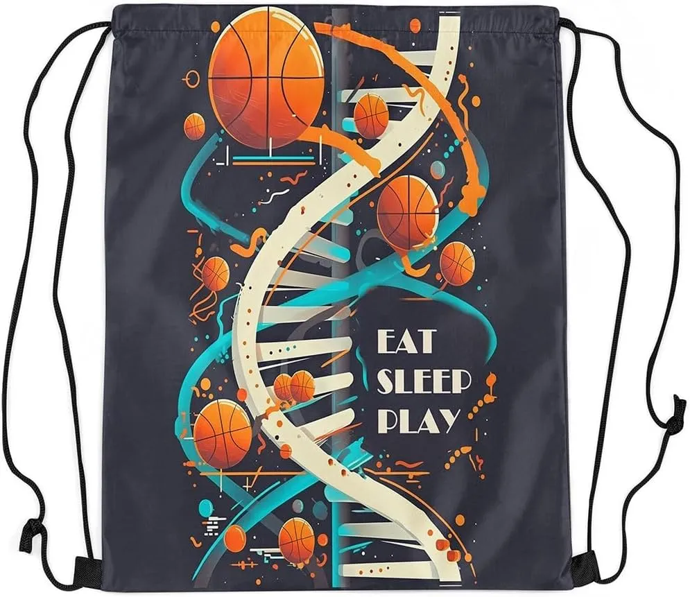 Basketball Drawstring Backpack Watercolor Geometric Spiral Swirls String Bag Sports Sackpack Modern Sports Blue Beige Stripes Drawstring Bag for Adults Men Women 13"x16"