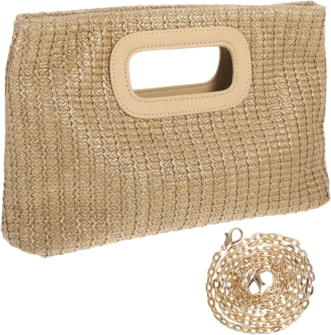 Beach Handbag: Simulated Grass Handbag With Removable Chain Woven Evening Bag Unique Purse For Women Daily Use Travel And Events