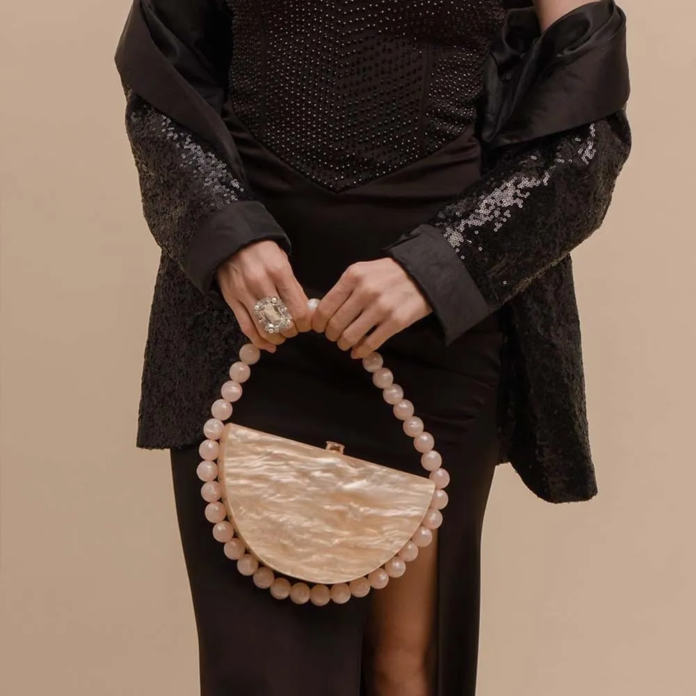 Beaded Acrylic Clutch Purse for Women Elegant Acrylic Evening Bag Unique Half Round Handbag for Wedding Party Prom