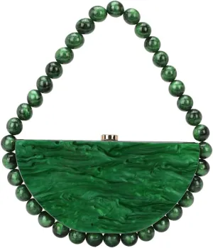 Beaded Acrylic Clutch Purse for Women Elegant Acrylic Evening Bag Unique Half Round Handbag for Wedding Party Prom