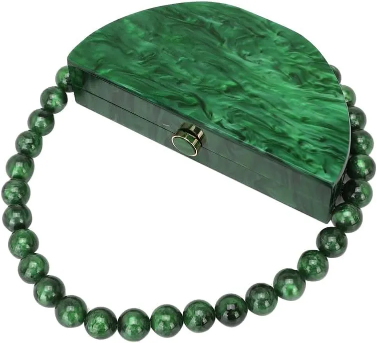 Beaded Acrylic Clutch Purse for Women Elegant Acrylic Evening Bag Unique Half Round Handbag for Wedding Party Prom