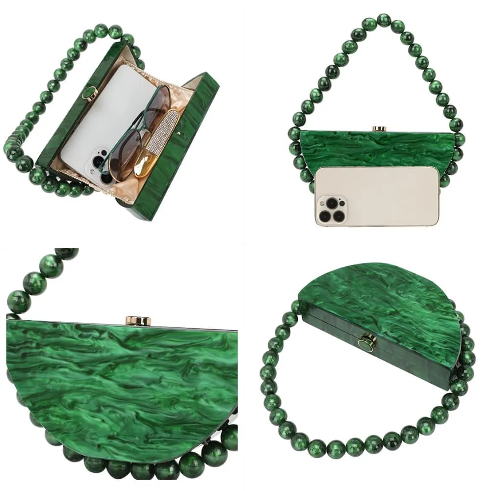 Beaded Acrylic Clutch Purse for Women Elegant Acrylic Evening Bag Unique Half Round Handbag for Wedding Party Prom