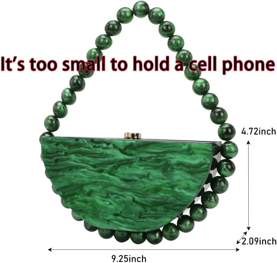 Beaded Acrylic Clutch Purse for Women Elegant Acrylic Evening Bag Unique Half Round Handbag for Wedding Party Prom