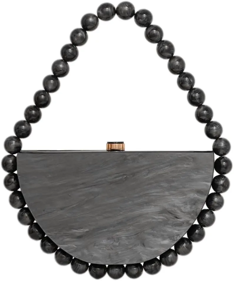 Beaded Acrylic Clutch Purse for Women Elegant Acrylic Evening Bag Unique Half Round Handbag for Wedding Party Prom