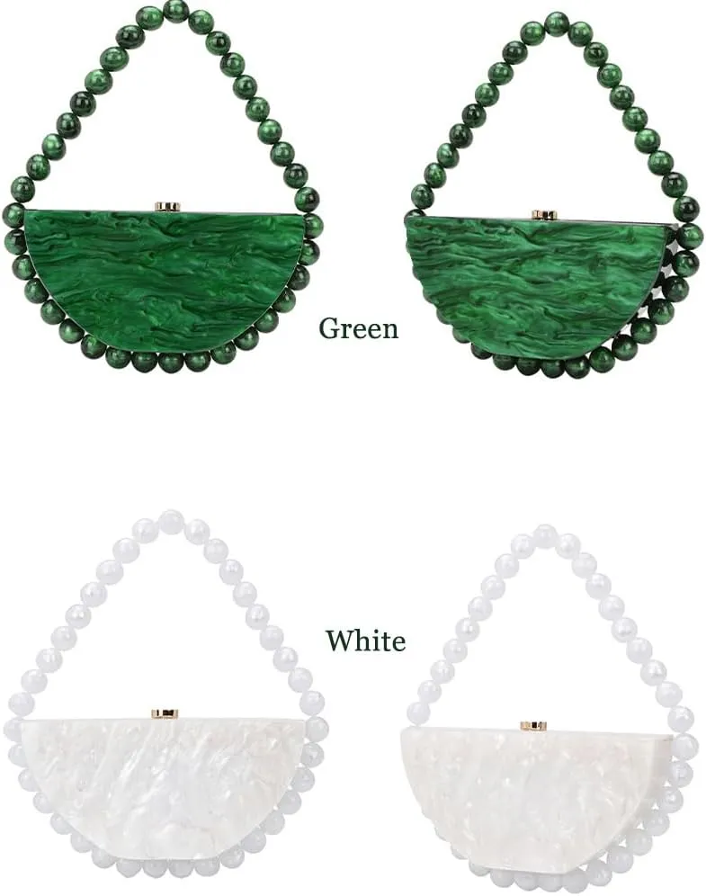 Beaded Acrylic Clutch Purse for Women Elegant Acrylic Evening Bag Unique Half Round Handbag for Wedding Party Prom