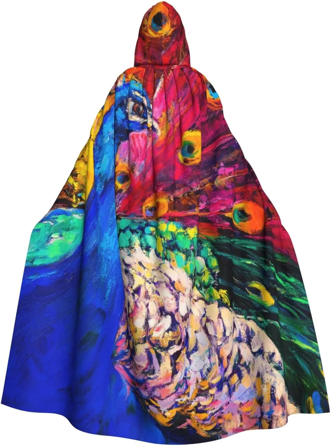 Beautiful Peacock Modern Art Painting Hooded Cloak Cape Unisex Adult Witch Costume Personalized Party Halloween Christmas Cosplay Costumes for Women Men Black
