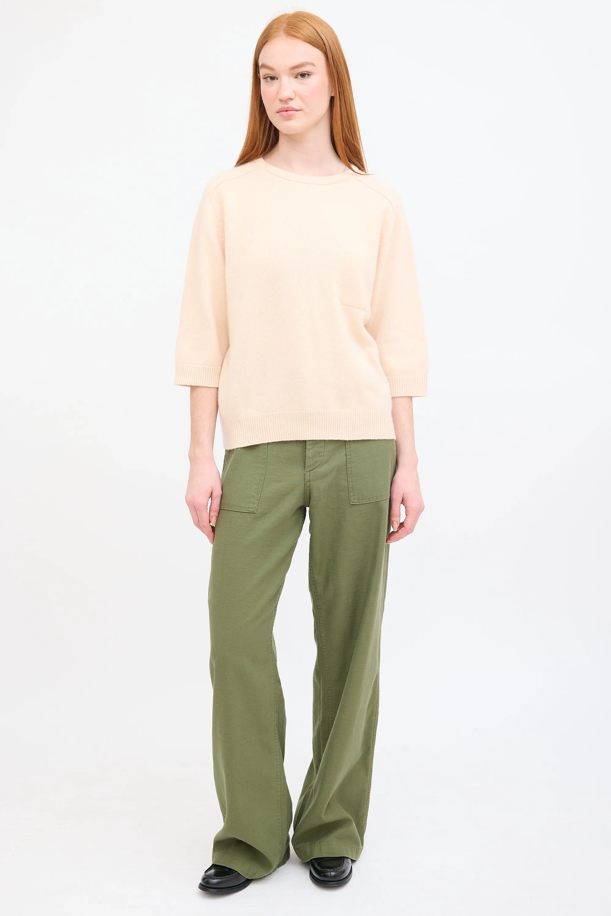 Beige Cashmere Three Quarter Sleeve Sweater