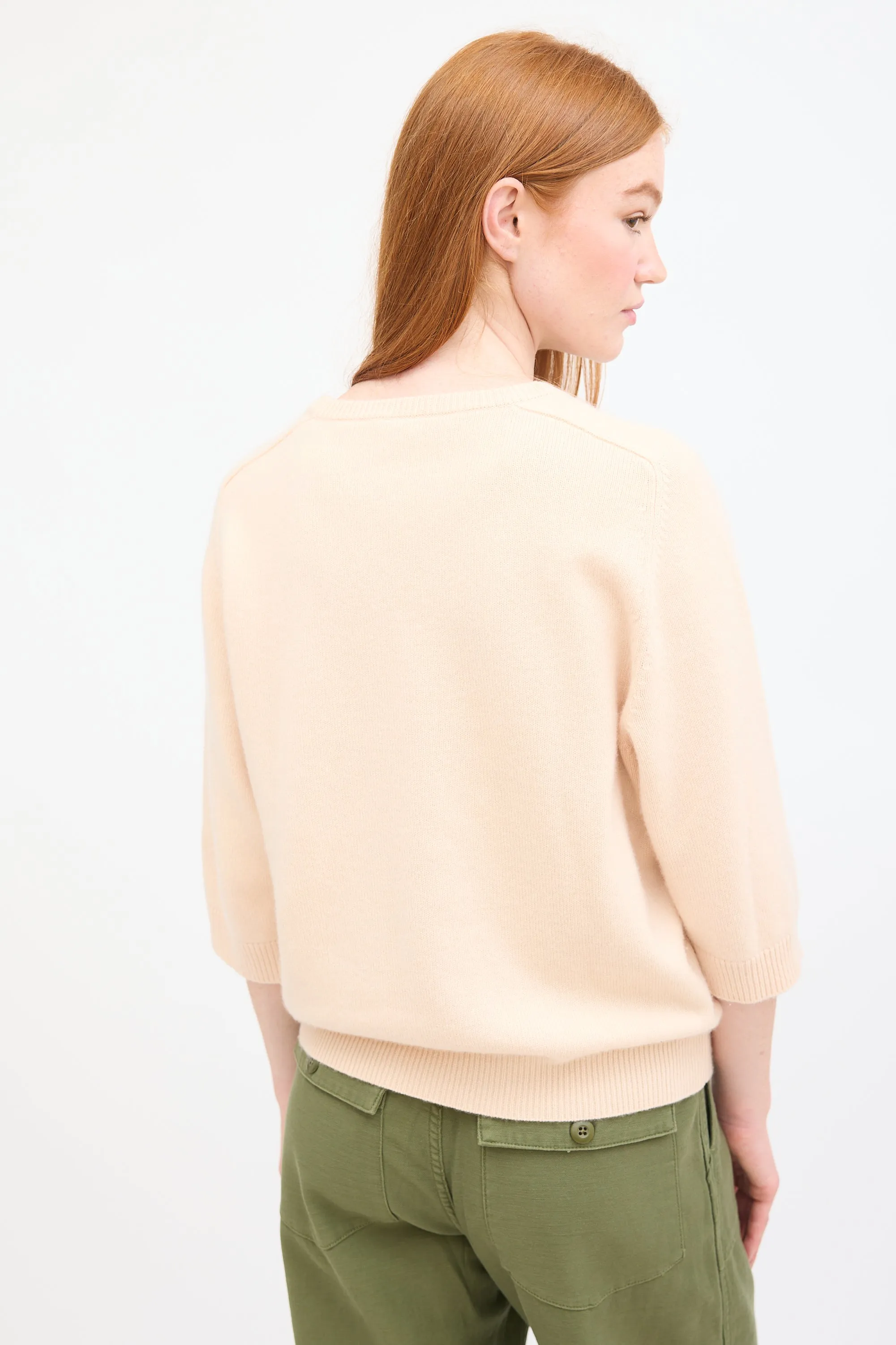 Beige Cashmere Three Quarter Sleeve Sweater