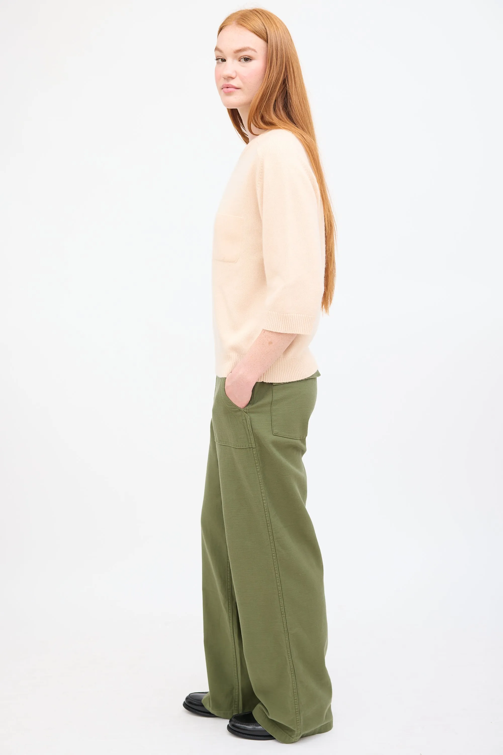 Beige Cashmere Three Quarter Sleeve Sweater