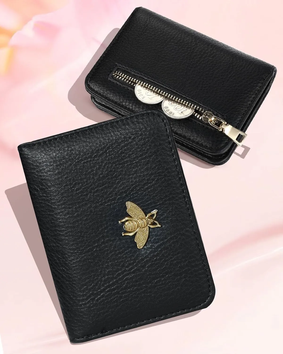 Bistup Credit Card Holder Wallet for Women Cute Leather Ladies Teen Girls Female Cardholder Wallets Accordion Purse Small Medium Aesthetic Print Bee Unique Modern Luxury Rfid Zipper Around