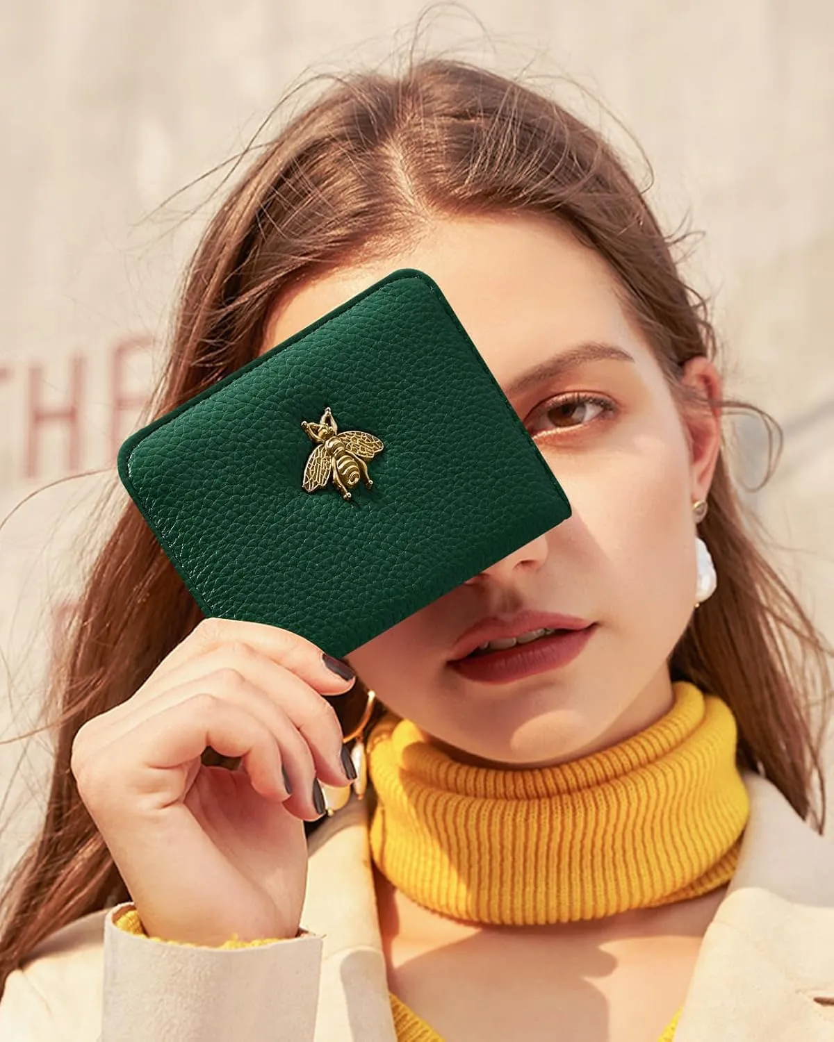 Bistup Credit Card Holder Wallet for Women Cute Leather Ladies Teen Girls Female Cardholder Wallets Accordion Purse Small Medium Aesthetic Print Green Unique Modern Design Rfid Zipper Around