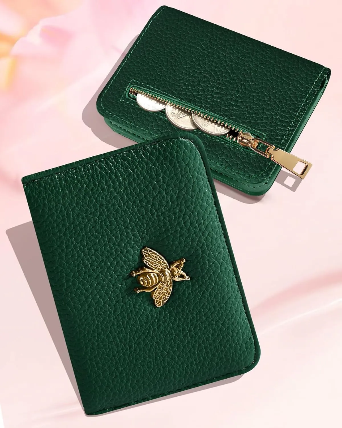 Bistup Credit Card Holder Wallet for Women Cute Leather Ladies Teen Girls Female Cardholder Wallets Accordion Purse Small Medium Aesthetic Print Green Unique Modern Design Rfid Zipper Around