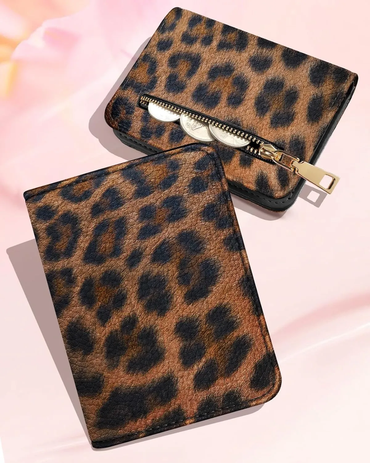 Bistup Credit Card Holder Wallet for Women Cute Leather Ladies Teen Girls Female Cardholder Wallets Accordion Purse Small Medium Aesthetic Print Leopard Modern Design Rfid Zipper Around