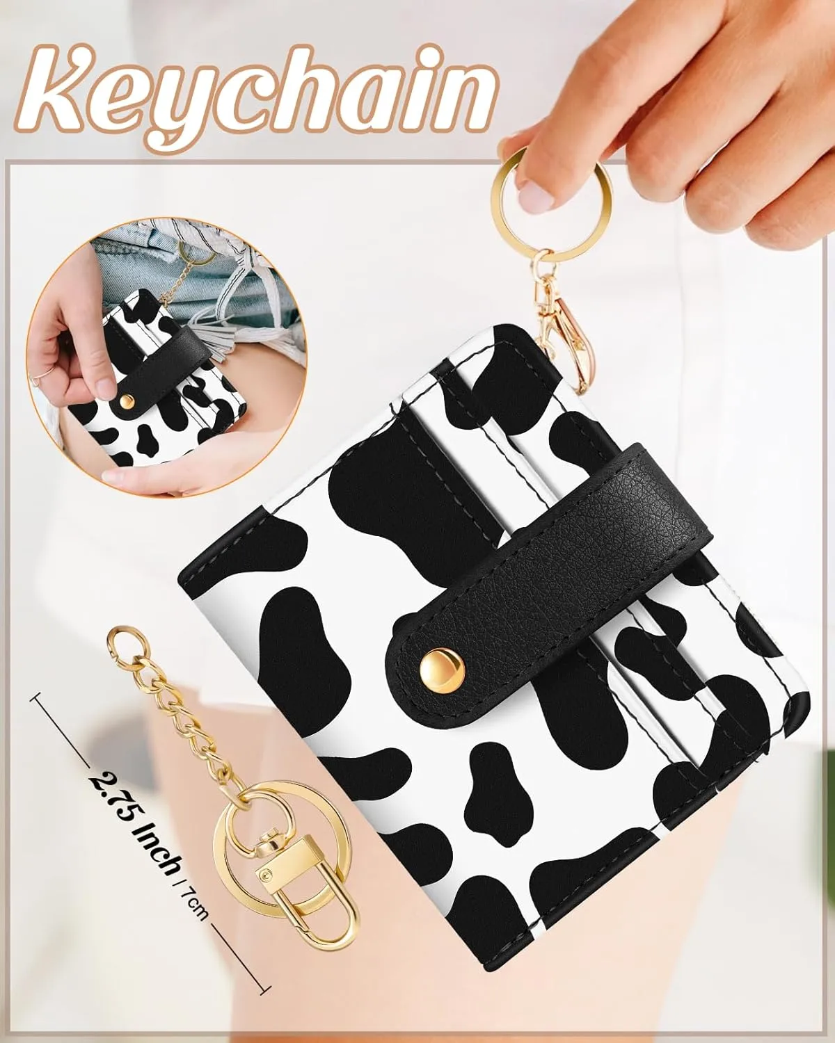 Bistup wallet Women Slim Cute Leather Thin Bifold Small Card wallet Purse for Ladies Teen Girls Female Medium Aesthetic Kawaii Print Tiny Simple Unique Pretty Modern Credit Card Holder Keychain Rfid