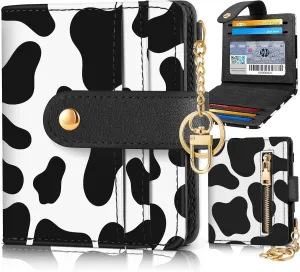 Bistup wallet Women Slim Cute Leather Thin Bifold Small Card wallet Purse for Ladies Teen Girls Female Medium Aesthetic Kawaii Print Tiny Simple Unique Pretty Modern Credit Card Holder Keychain Rfid