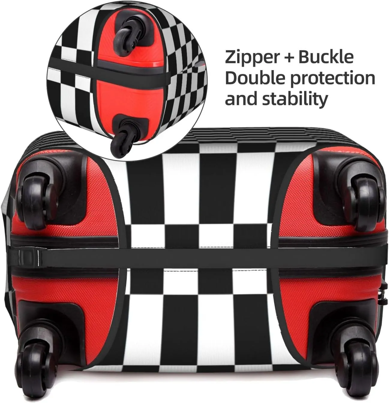 Black and White checkered stripes Print Unique Travel Luggage Cover Washable Anti Scratch Suitcase Protector for Vacation
