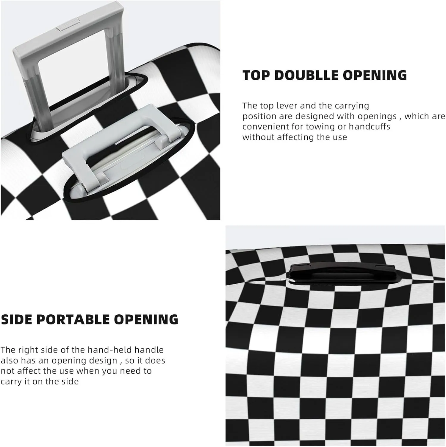 Black and White checkered stripes Print Unique Travel Luggage Cover Washable Anti Scratch Suitcase Protector for Vacation
