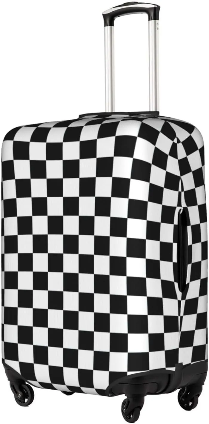 Black and White checkered stripes Print Unique Travel Luggage Cover Washable Anti Scratch Suitcase Protector for Vacation