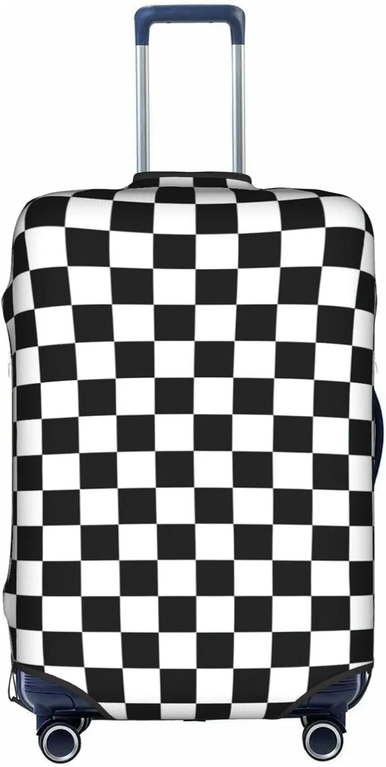 Black and White checkered stripes Print Unique Travel Luggage Cover Washable Anti Scratch Suitcase Protector for Vacation