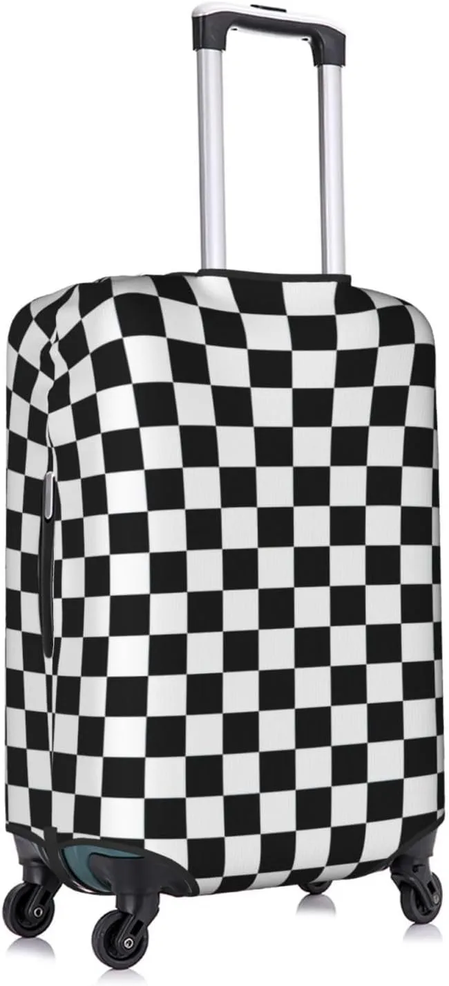 Black and White checkered stripes Print Unique Travel Luggage Cover Washable Anti Scratch Suitcase Protector for Vacation