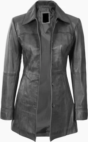 Blazer Coat Genuine Leather Jacket for Women Coat Style Slim Fit and Long Coat Metal Stitching