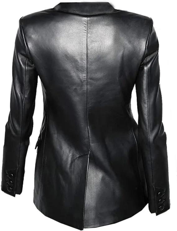 Blazer Coat Genuine Leather Jacket for Women Coat Style Slim Fit and Long Coat Metal Stitching