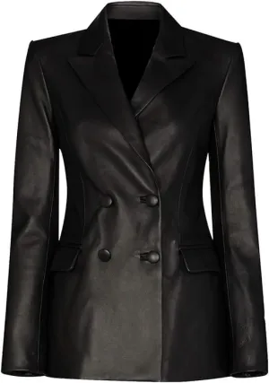 Blazer Coat Genuine Leather Jacket for Women Coat Style Slim Fit and Long Coat Metal Stitching