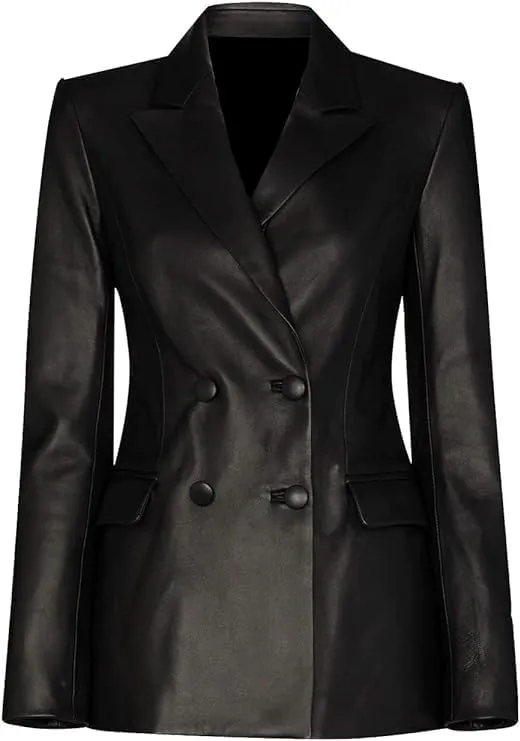 Blazer Coat Genuine Leather Jacket for Women Coat Style Slim Fit and Long Coat Metal Stitching