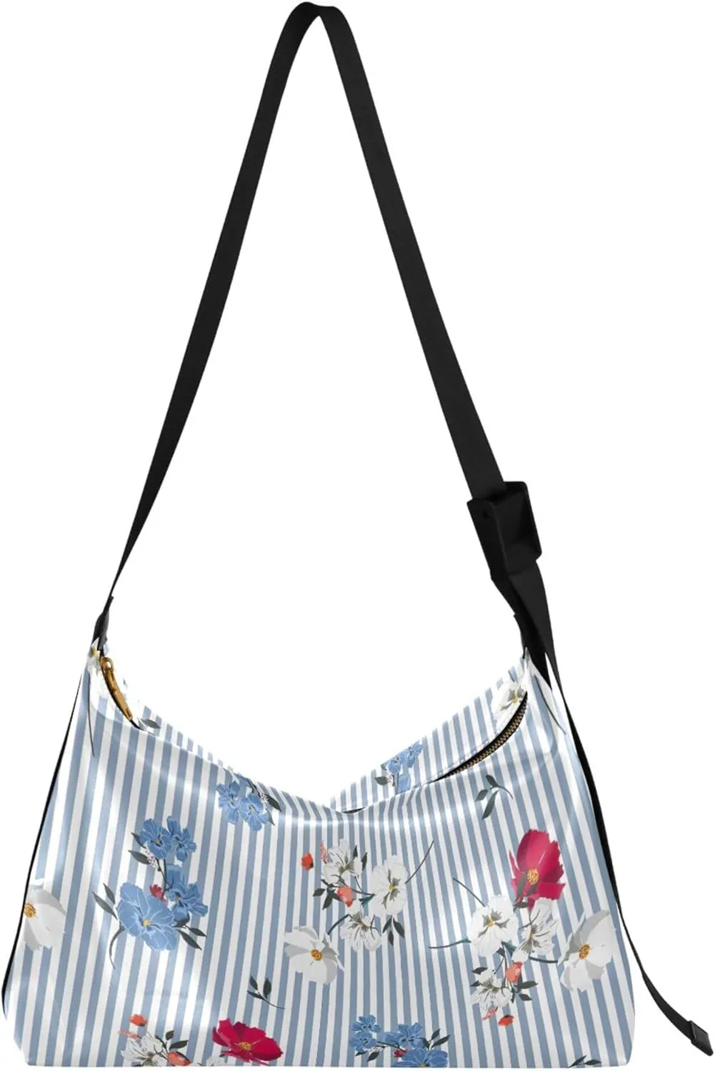 Blooming Flowers Leaf Stripes Leather Hobo Bags Women Large Crossbody Purses Unique Leaf Shoulder Handbags Purse