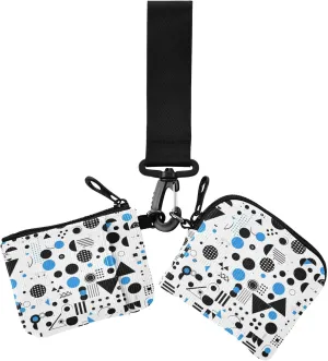 Blue and Black Geometric Shapes Minimalistic Modern Women's Card Cases Change Holder Small Portable Zipper Wristlet Wallet with Keychain for Travel 2 Pcs para meter tarjetas de credito