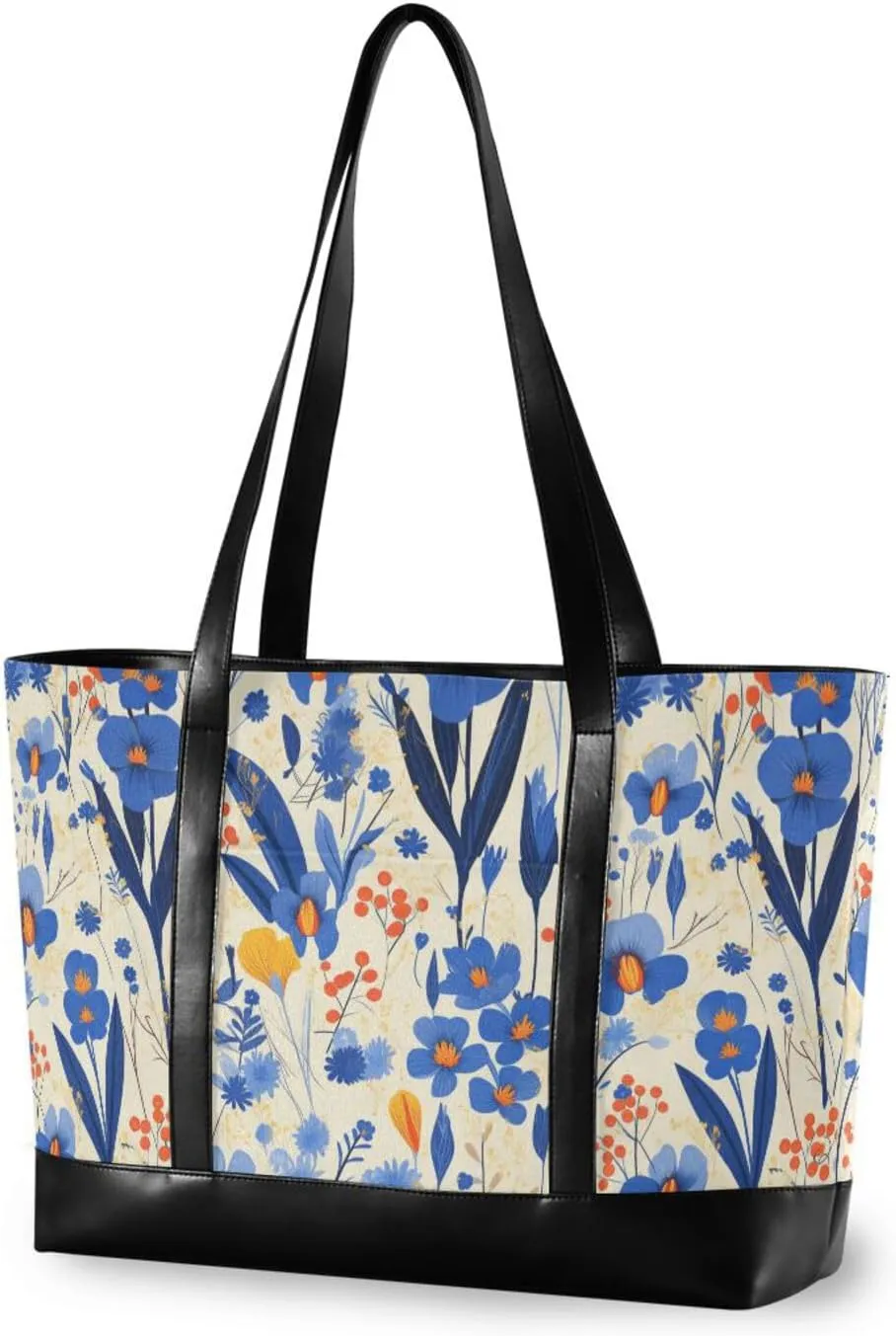 Blue Iris White Background Modern Scandinavian trendy womens tote bags for work with zipper canvas tote for Travel Pool Swim Beach Vacation Necessities with diaper bolso para laptop