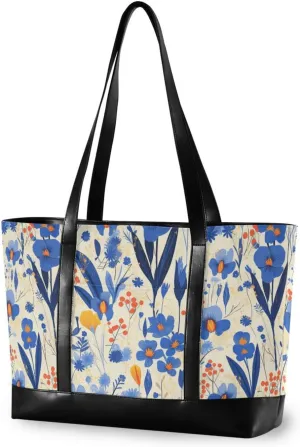 Blue Iris White Background Modern Scandinavian trendy womens tote bags for work with zipper canvas tote for Travel Pool Swim Beach Vacation Necessities with diaper bolso para laptop