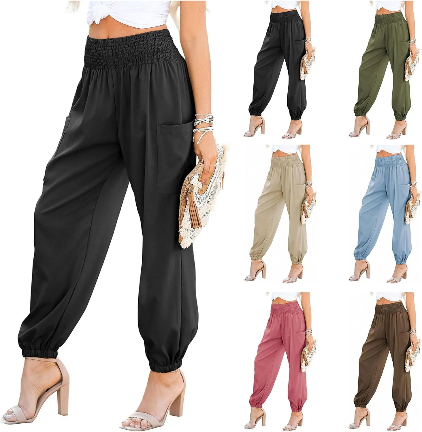 Boho Pants for Women Harem Pants High Waist Cargo Pant Summer Loose Trousers Business Casual Trousers Elephant Trouser