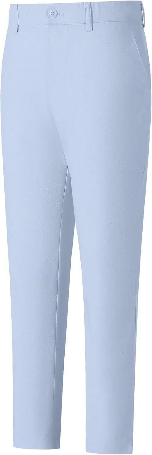 Boys' Linen Pants Lightweight Flat Front Dress Pants Kids School Uniform