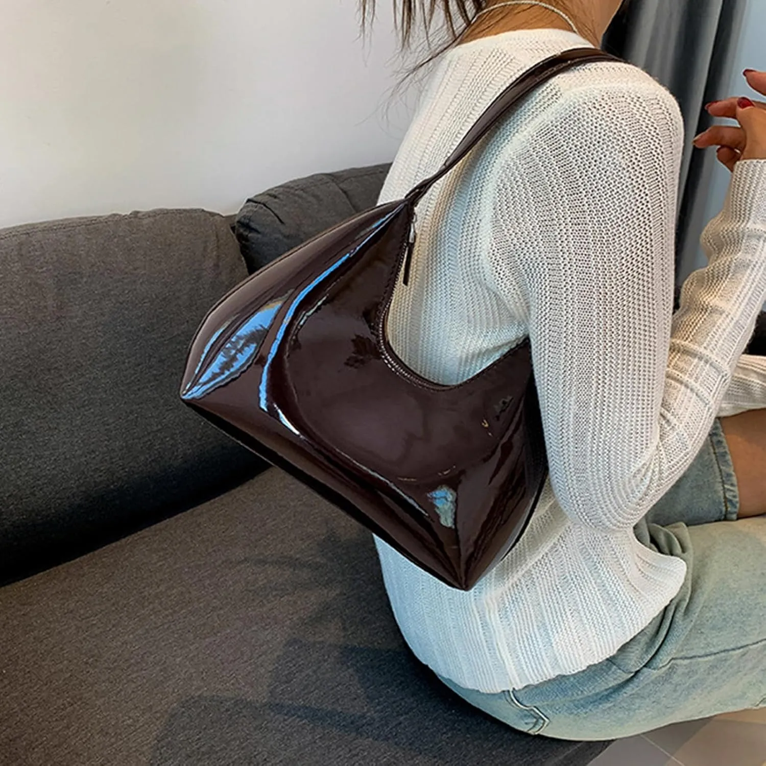 Burgundy Purse Vintage Shoulder Bag Unique Tote Purses for Women Fashion Hobo Hand Bag Womens Crescent Slouchy Bags