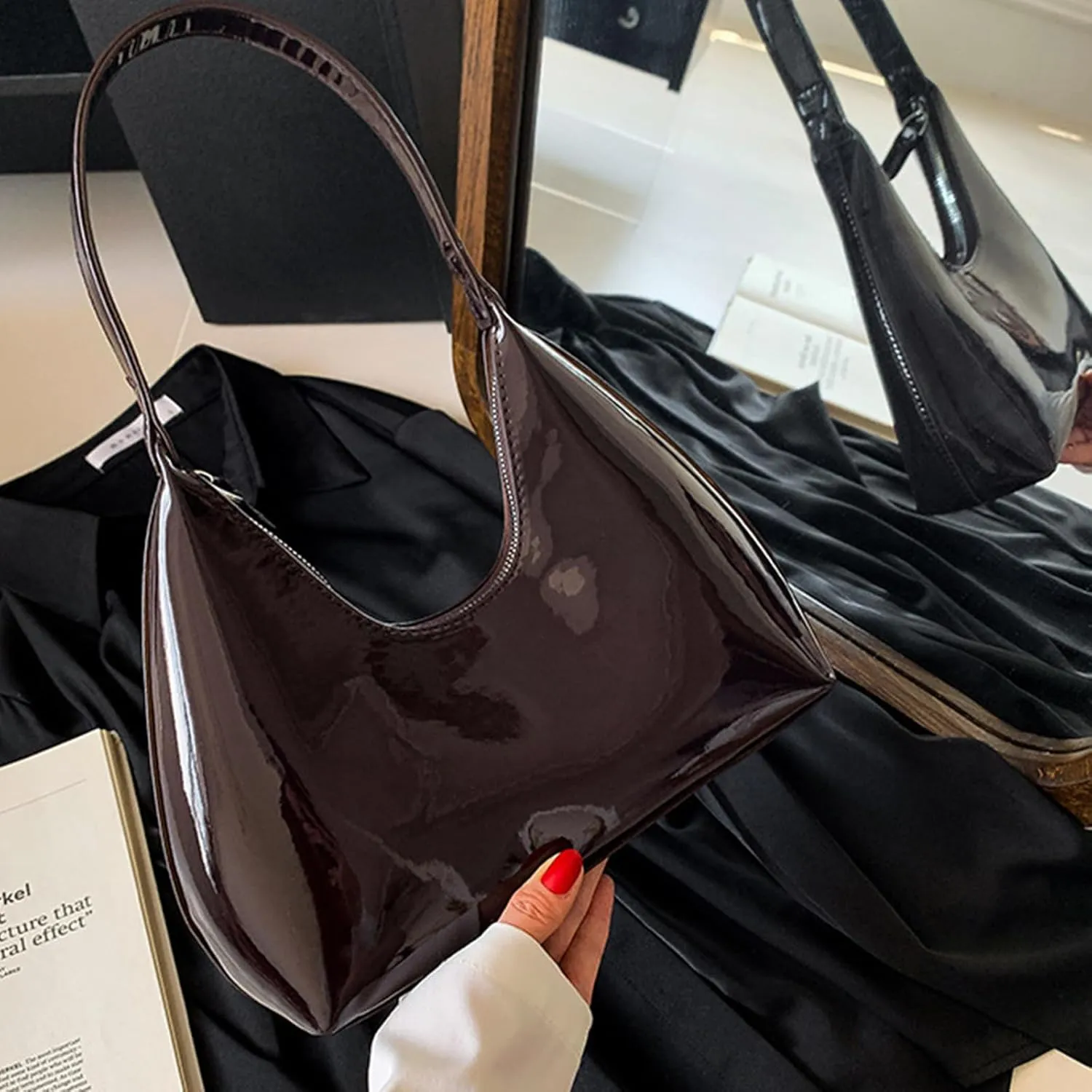 Burgundy Purse Vintage Shoulder Bag Unique Tote Purses for Women Fashion Hobo Hand Bag Womens Crescent Slouchy Bags