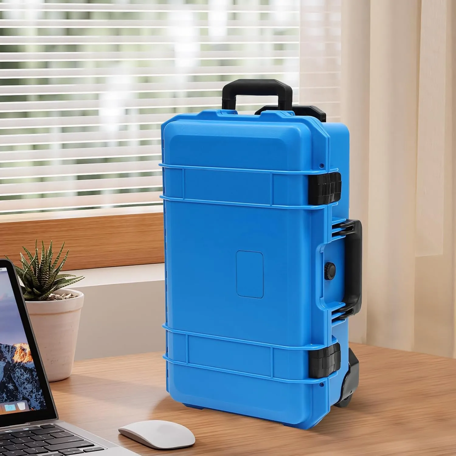 Camera Case, 22" Modern Rectangular Hard Camera Case, Camera Hard Case with Foam, Pulley and Press Lock, IP67 Camera Storage Box for Camera Equipment Computers Watches Load 110lbs (Blue)