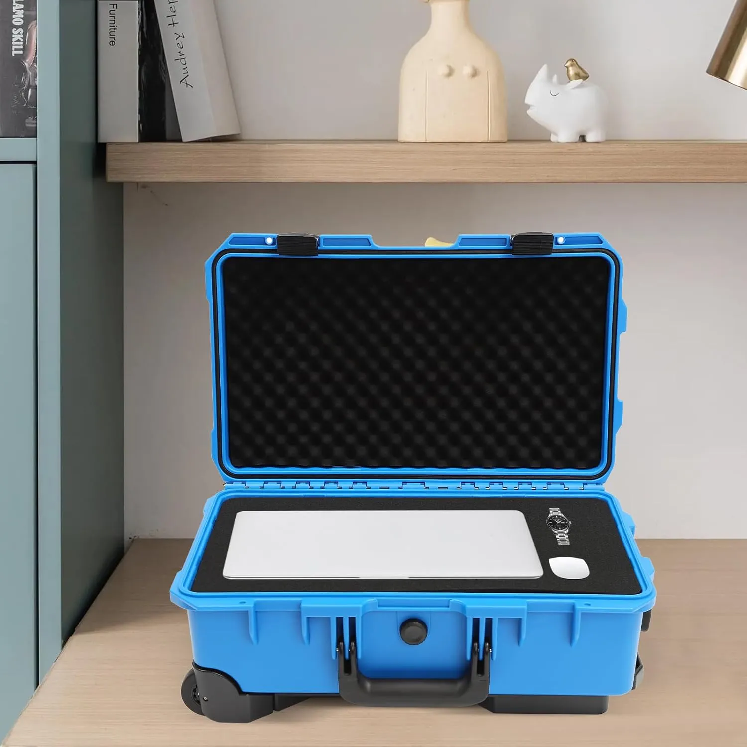 Camera Case, 22" Modern Rectangular Hard Camera Case, Camera Hard Case with Foam, Pulley and Press Lock, IP67 Camera Storage Box for Camera Equipment Computers Watches Load 110lbs (Blue)