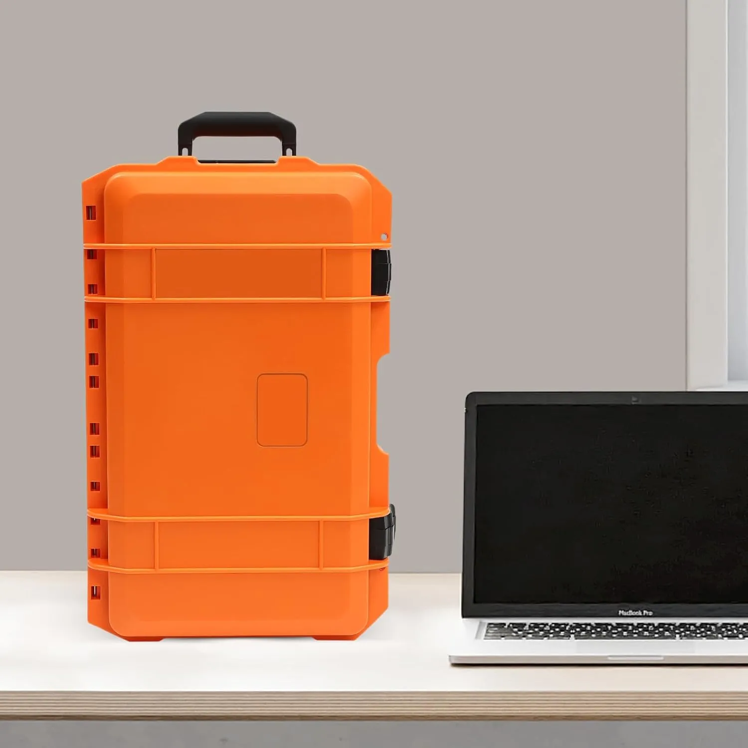 Camera Case, 22" Modern Rectangular Hard Camera Case, Camera Hard Case with Foam, Pulley and Press Lock, IP67 Camera Storage Box for Camera Equipment Computers Watches Load 110lbs (Orange)