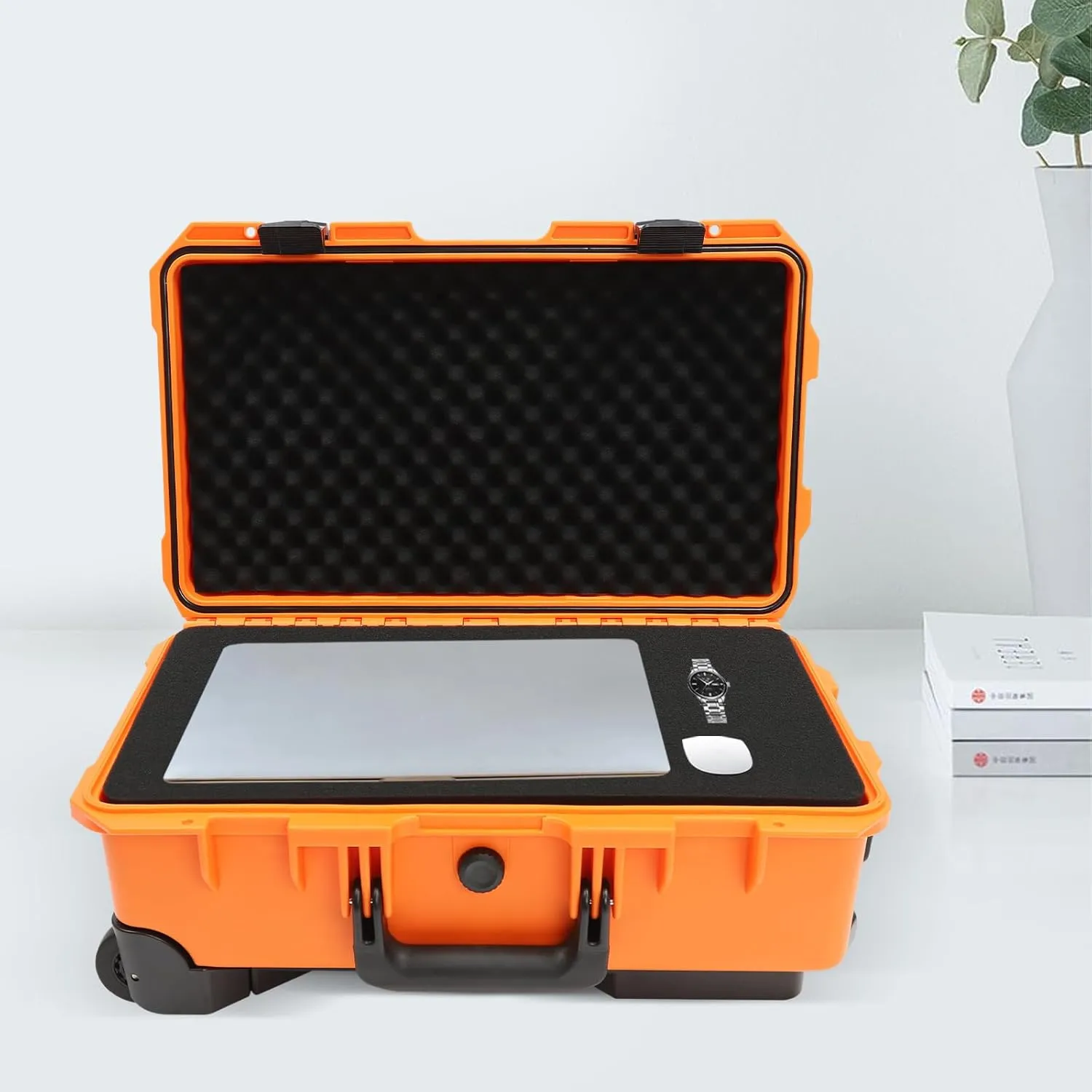Camera Case, 22" Modern Rectangular Hard Camera Case, Camera Hard Case with Foam, Pulley and Press Lock, IP67 Camera Storage Box for Camera Equipment Computers Watches Load 110lbs (Orange)