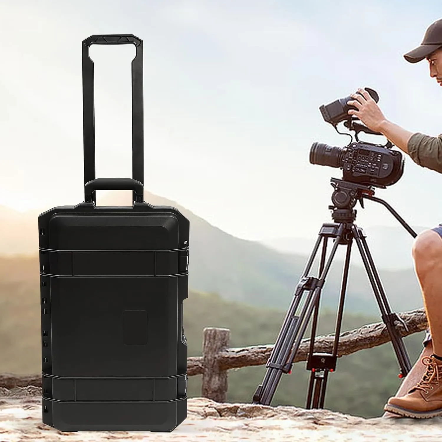 Camera Case, 22" Modern Rectangular Hard Camera Case with Foam, Pulley and Press Lock, IP67 Camera Storage Box for Camera Equipment Computers Watches Load 110lbs