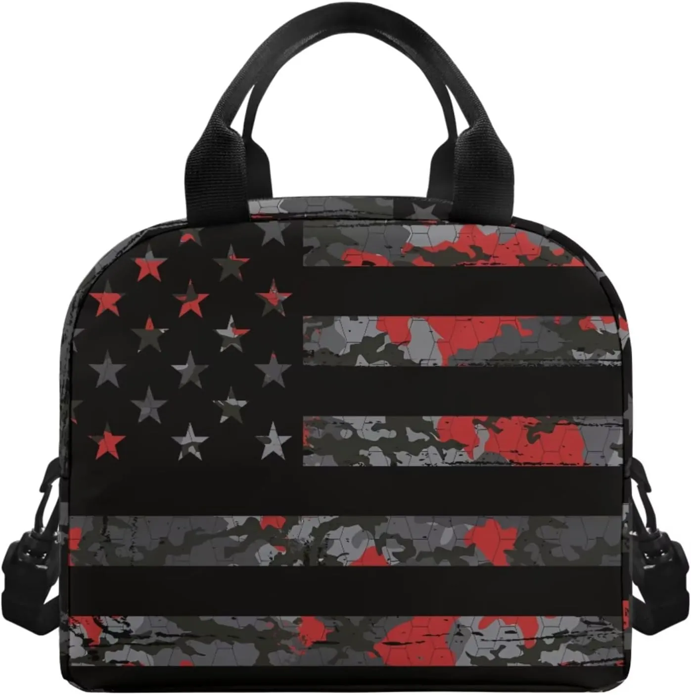 Camo American Flag Simple Modern Backpack and Lunch Box Set 17 Inch Kawaii Large School Backpack for Teen Boys 4 In 1 Set Large Capacity Pencil Case Lightweight Water Bottle Carrier Bag