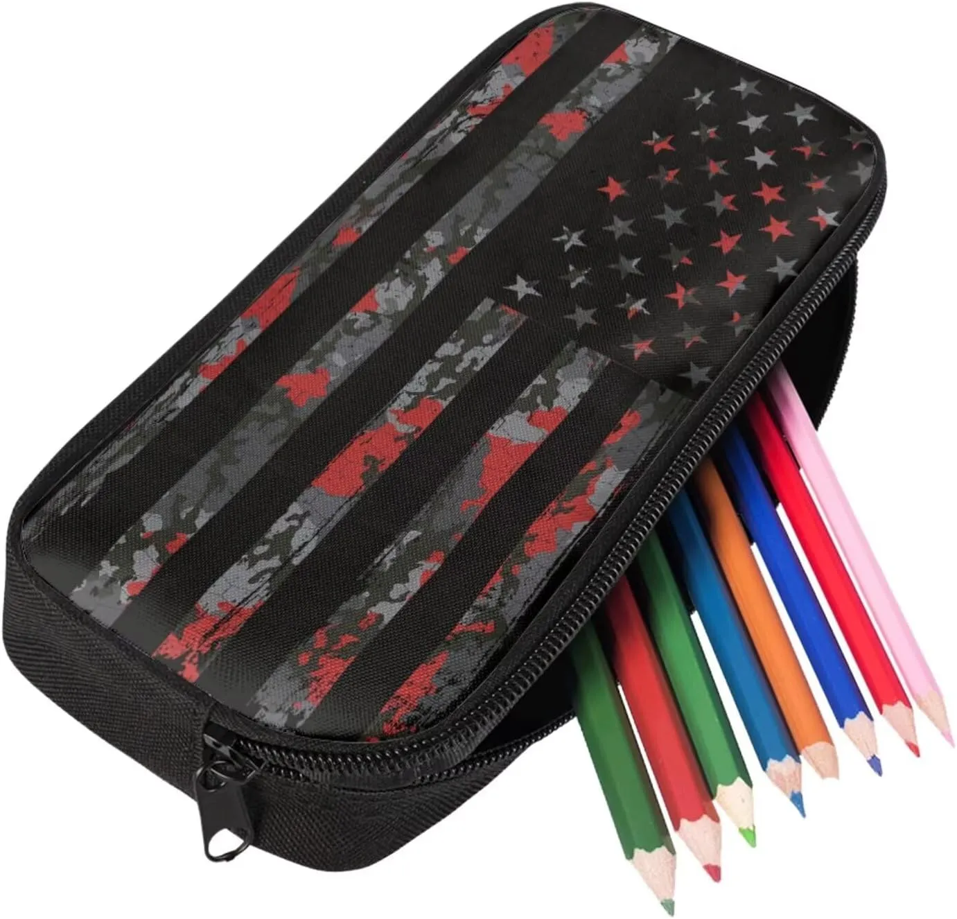 Camo American Flag Simple Modern Backpack and Lunch Box Set 17 Inch Kawaii Large School Backpack for Teen Boys 4 In 1 Set Large Capacity Pencil Case Lightweight Water Bottle Carrier Bag
