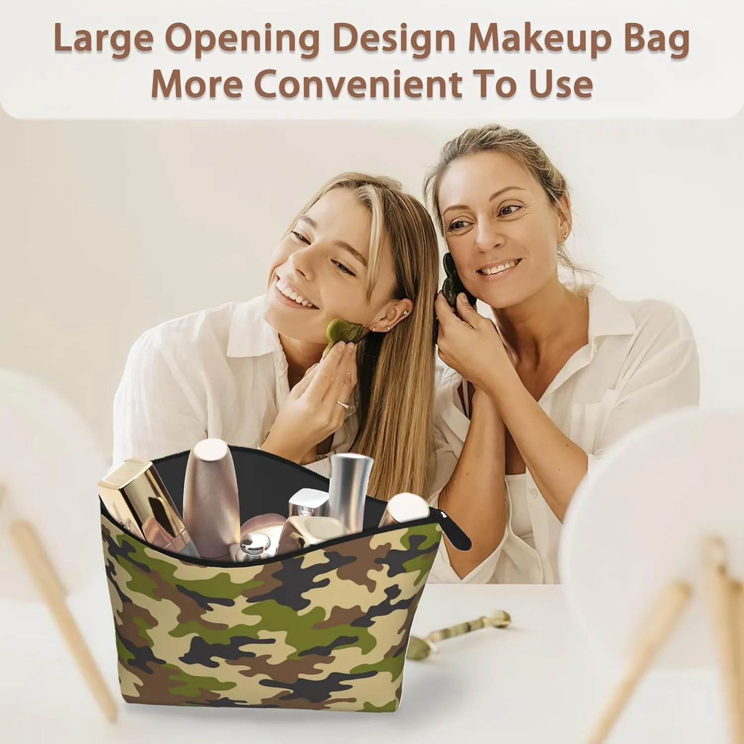 Camouflage Print Travel Makeup Bag,Abstract Modern Cosmetic Bags Small Waterproof Zipper Women Purse Mini Portable Traveling Organizer Pouch for Ladies Thanksgiving Gifts