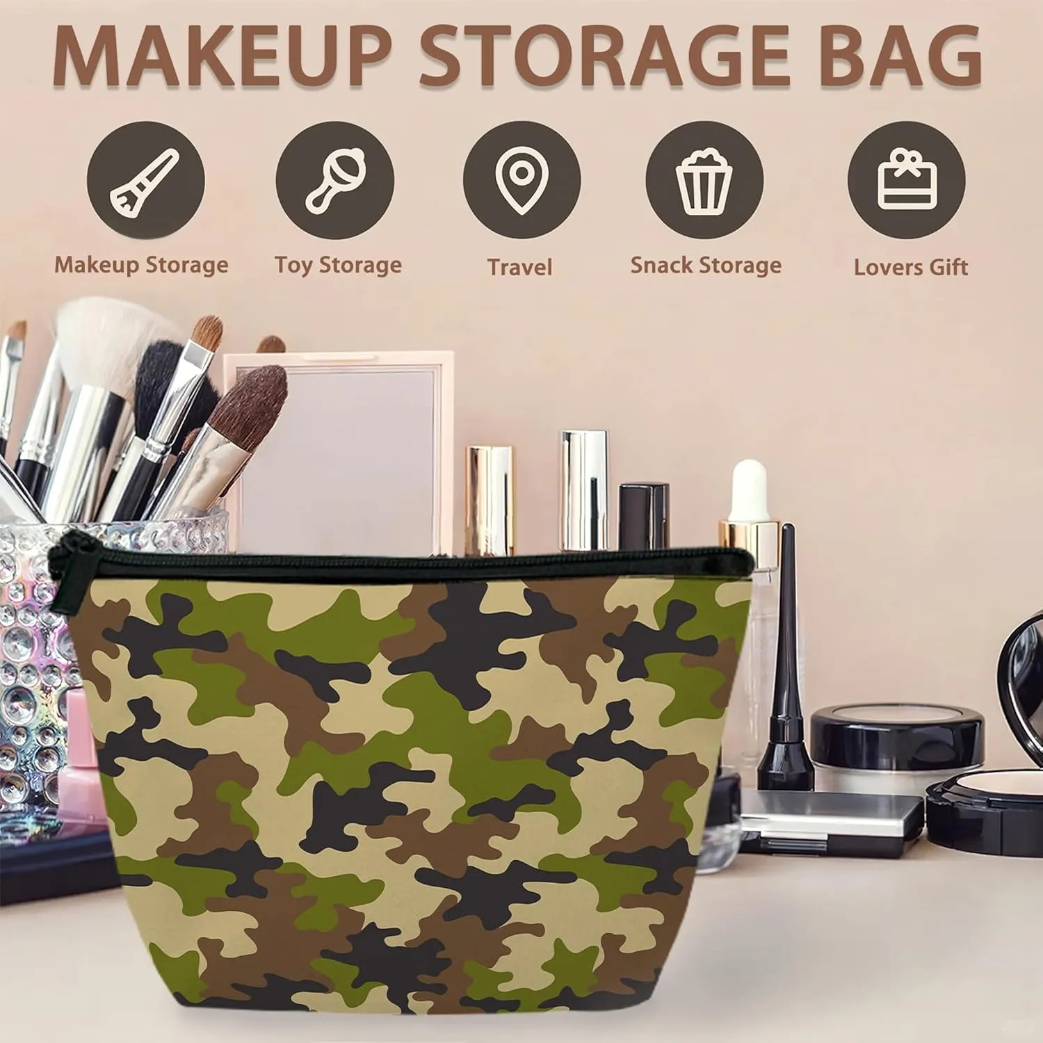 Camouflage Print Travel Makeup Bag,Abstract Modern Cosmetic Bags Small Waterproof Zipper Women Purse Mini Portable Traveling Organizer Pouch for Ladies Thanksgiving Gifts
