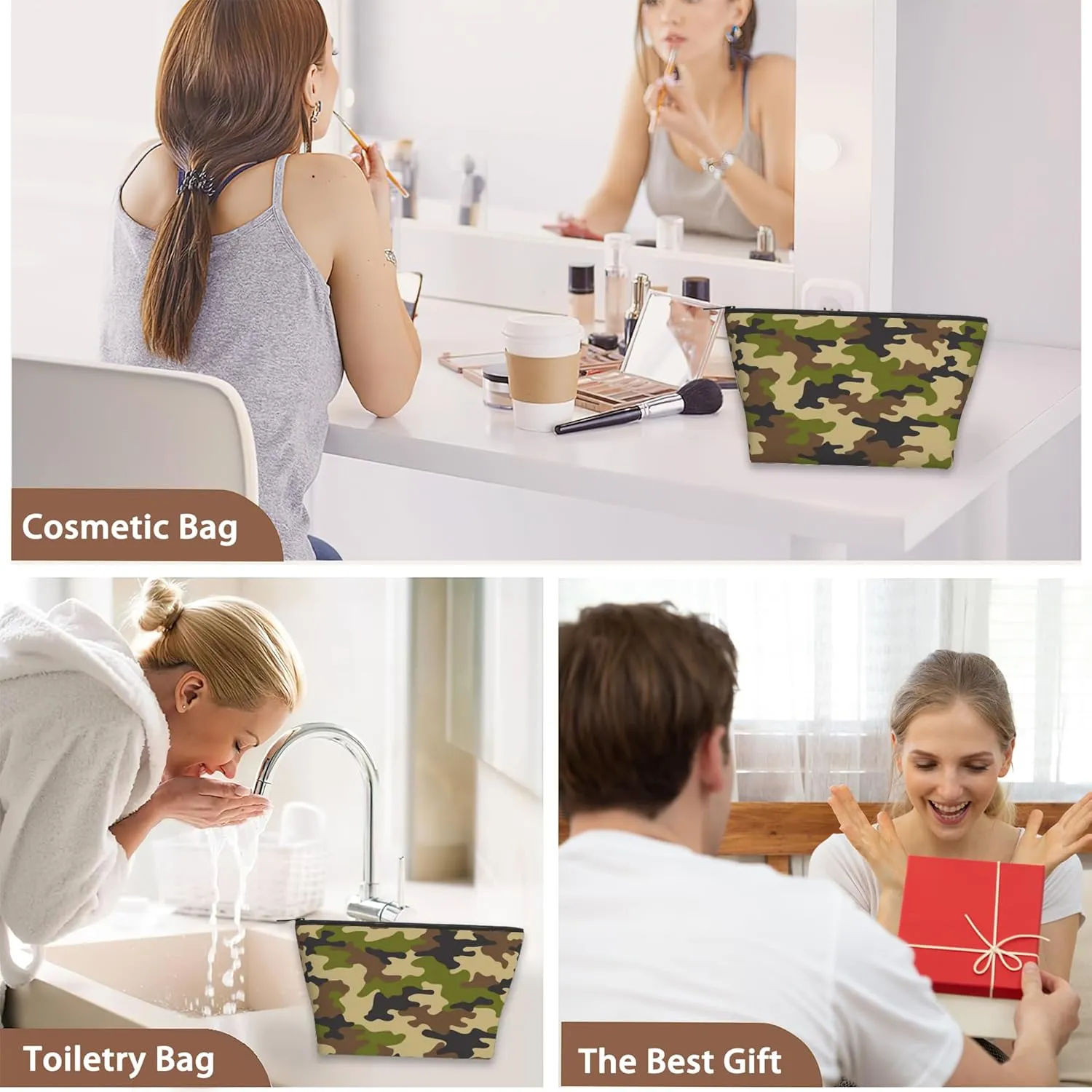 Camouflage Print Travel Makeup Bag,Abstract Modern Cosmetic Bags Small Waterproof Zipper Women Purse Mini Portable Traveling Organizer Pouch for Ladies Thanksgiving Gifts